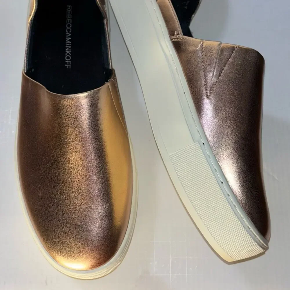 Rebecca Minkoff nana leather slip on sneakers rose gold metallic women's 8.5